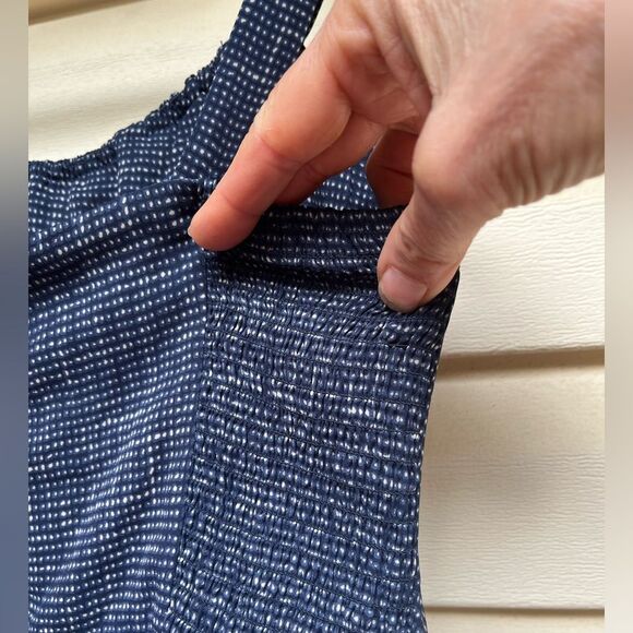 Cabi blue/white tiny squares 2-piece pant suit. Top-straps, flared below waist,S - Picture 13 of 16